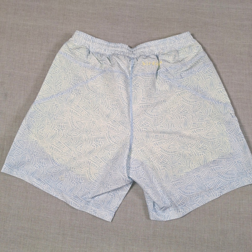 Birddogs Gym Shorts Men Medium Light Blue Geometric Leaf Print Lined Activewear - Picture 2 of 12